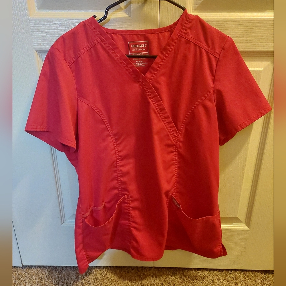 Cherokee Bright Red V-Neck Scrub Top